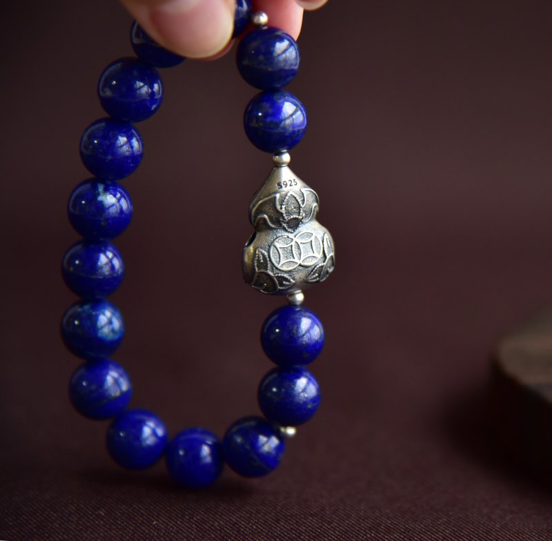 【福禄双至】天然阿富汗青金石925银古典大气手串 - 手链/手环 - 半宝石 蓝色