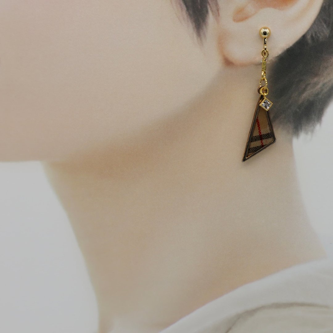 triangle.s_ Nova Plaid - 耳环/耳夹 - 其他金属 咖啡色