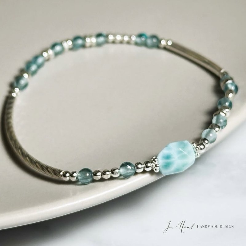 多层次风格-海雾之诗-拉利玛.磷灰石-纯银系手链 - 手链/手环 - 水晶 蓝色