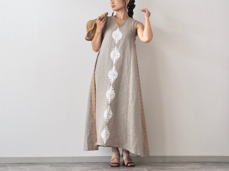 A字/亚麻棉长版连身裙 - 洋装/连衣裙 - 棉．麻 白色