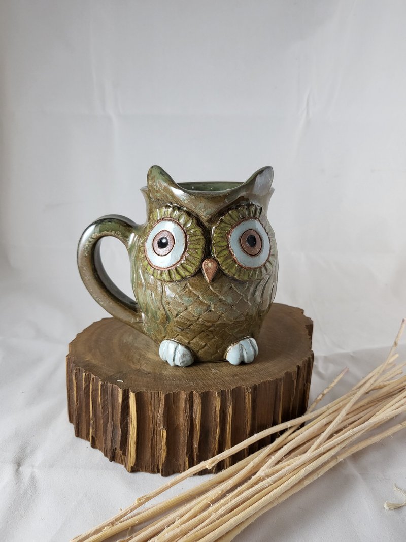 苔绿猫头鹰手工马克杯 - 其他杯子 - 陶 绿色