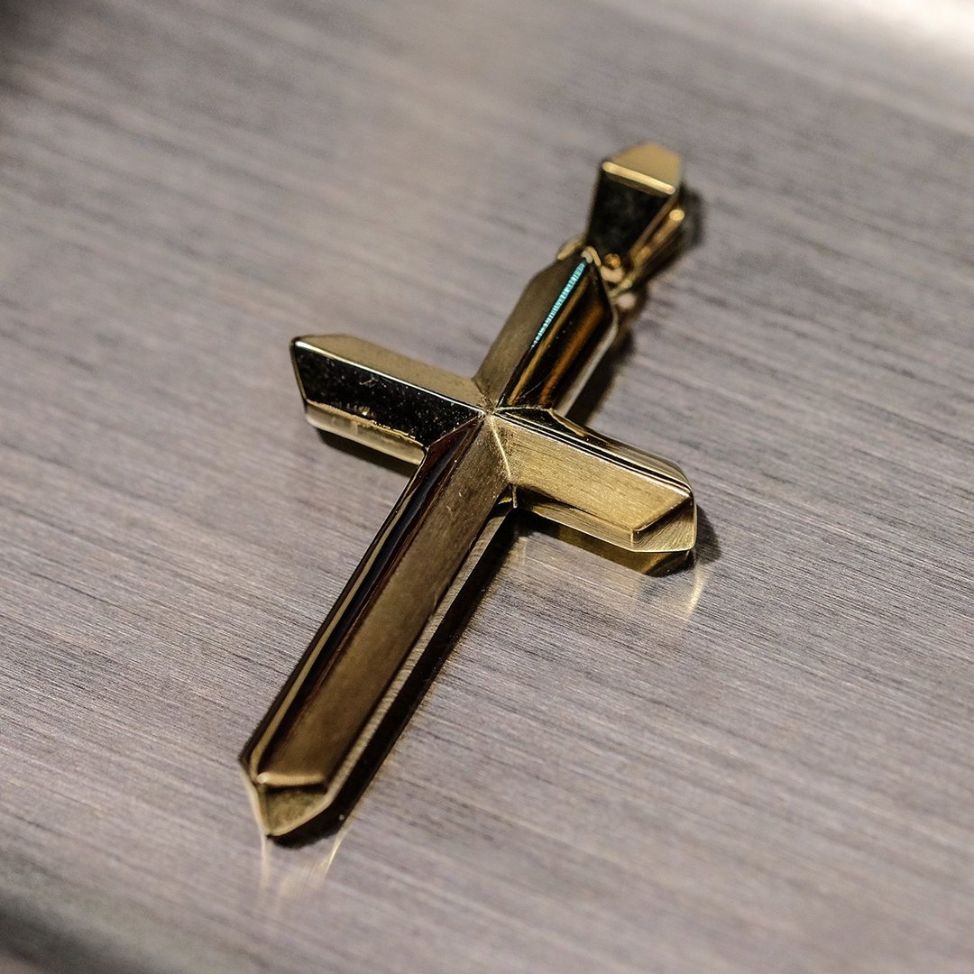 F.L.C- Bevel Cross【十字架、项链、长链】电镀黄色版本 - 项链 - 纯银 