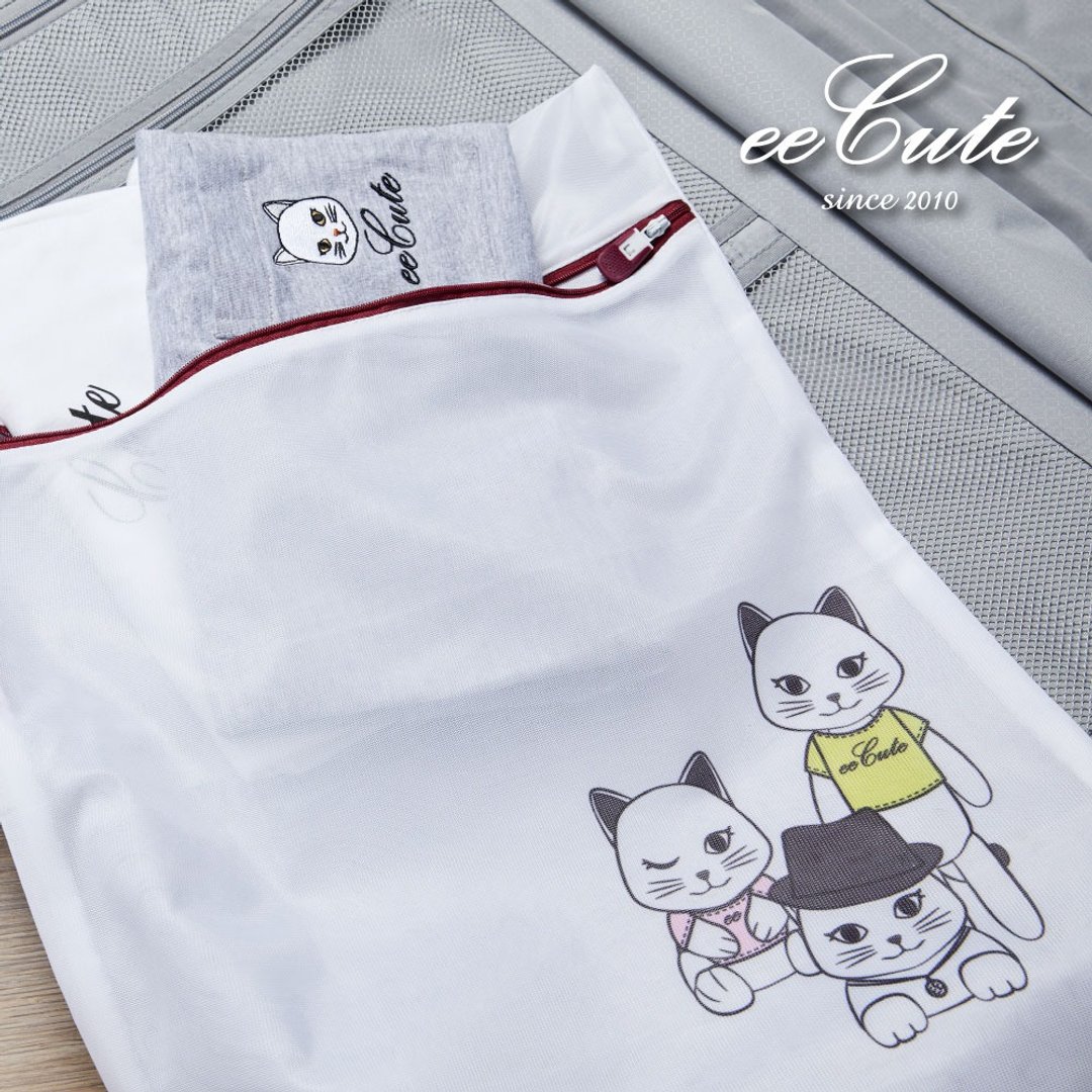 有感良品 x eeCute 联名款-MIT萌猫细网洗衣收纳两用袋(40X50cm) - 收纳用品 - 聚酯纤维 白色
