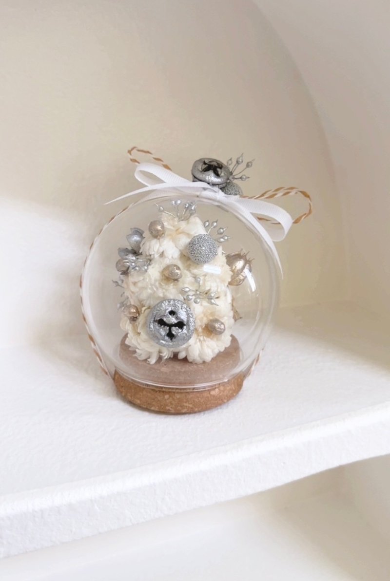 【圣诞礼物】圣诞玻璃盅 雪白圣诞树 不凋花 干燥花 交换礼物 - 干燥花/捧花 - 植物．花 