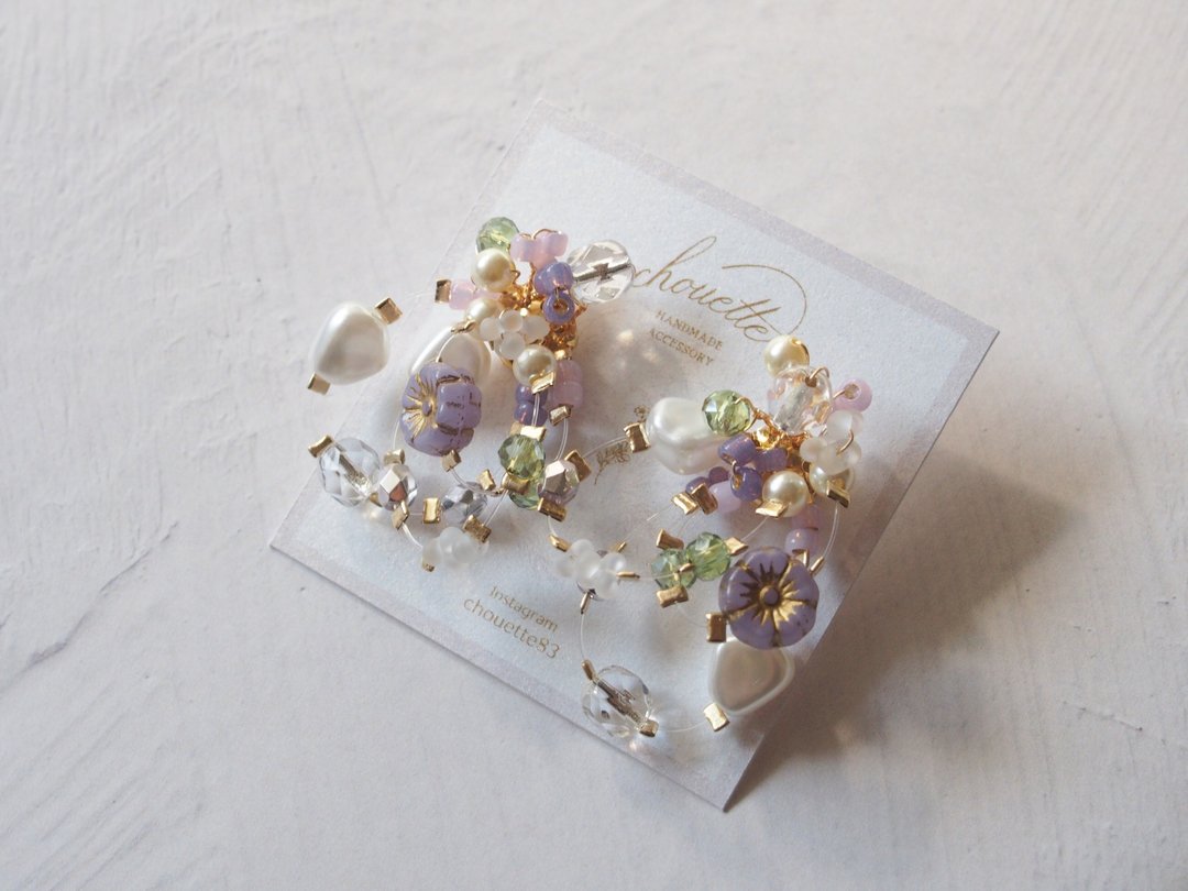 bouquet earrings / Clip-On(purple) - 耳环/耳夹 - 玻璃 紫色