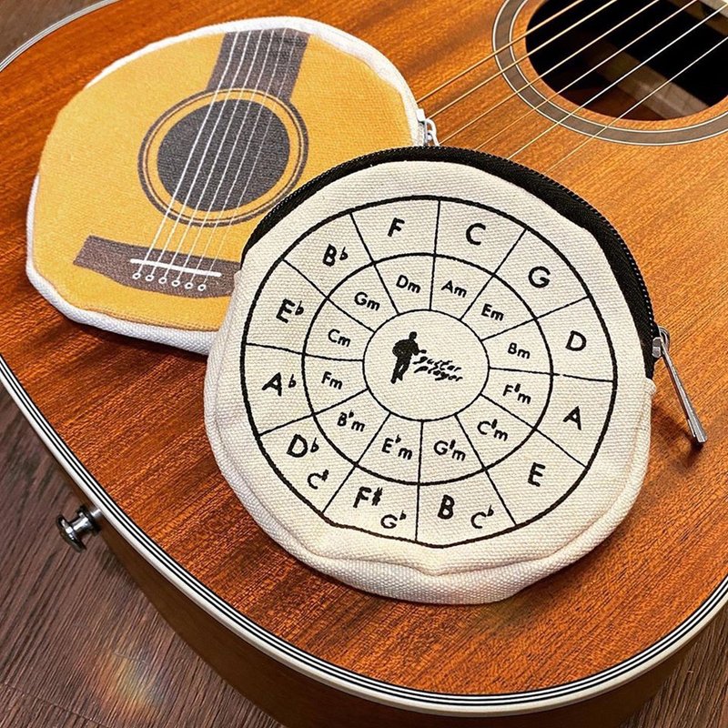 Guitar Player 手工圆帆布随身包 零钱包 吉他 五度圈  音乐礼物 - 零钱包 - 棉．麻 