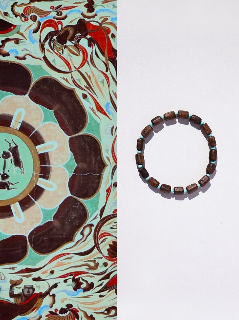 原创手工印尼沉香木原矿绿松石单圈手串好运手链生日礼物 - 手链/手环 - 玉石 咖啡色