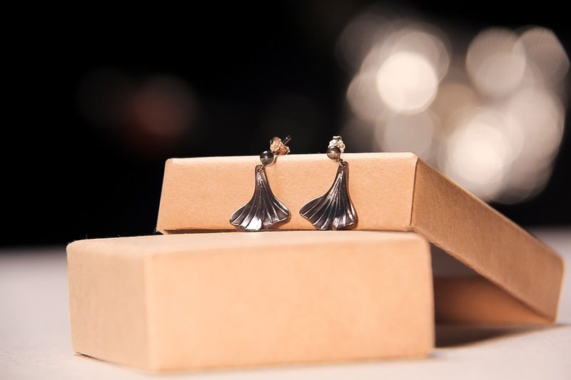 银杏_短板 | Ginkgo_Shorten | 925 纯银 - 耳环/耳夹 - 纯银 银色