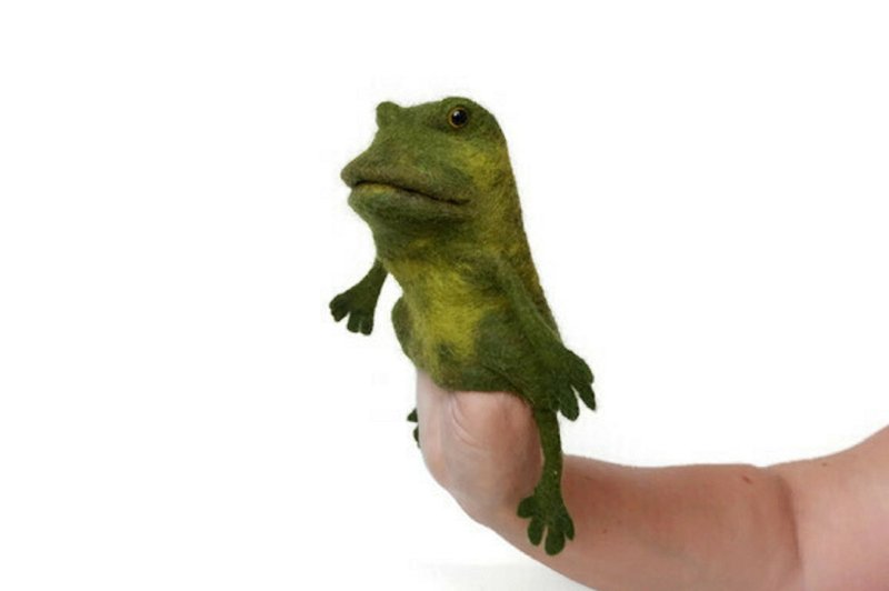 蟾蜍  儿童手中的青蛙木偶 - 玩具/玩偶 - 羊毛 绿色