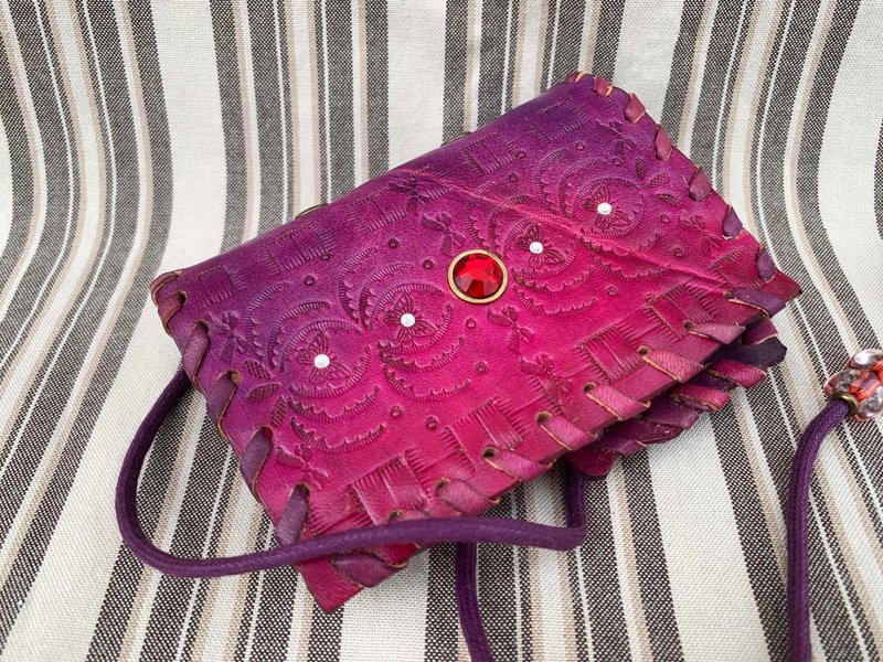 Majans 皮革小本本 拍立得相册 粉紫红钻 - 相簿/相册 - 真皮 紫色