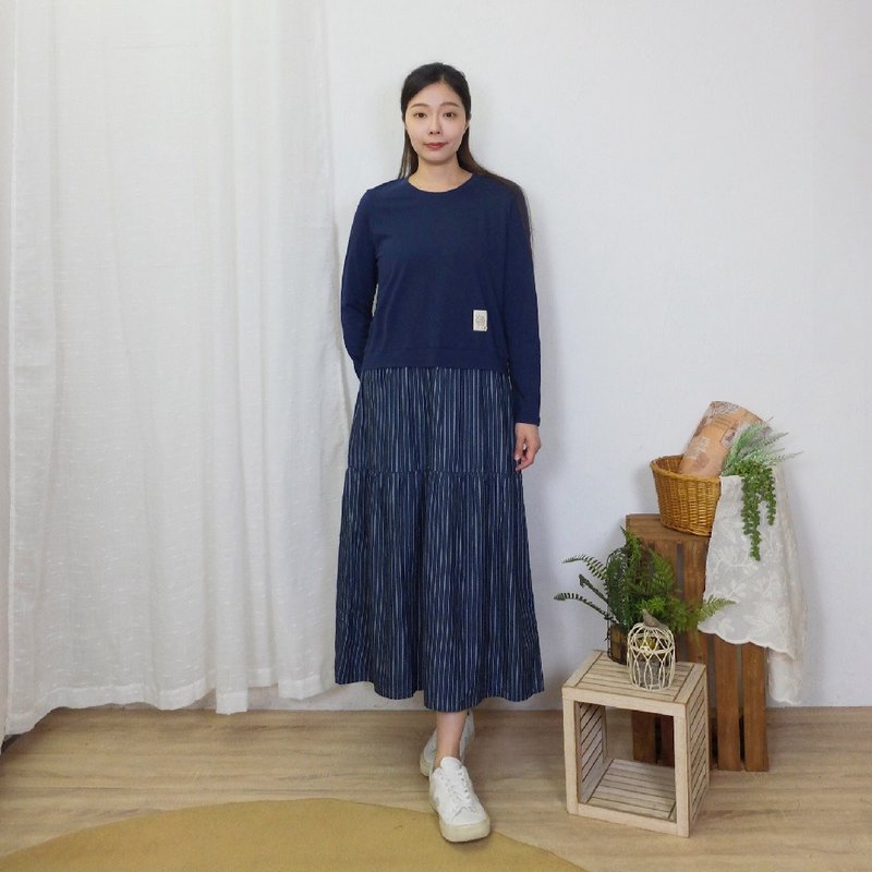 Hana Mokuba 面料拼接层次休闲洋装 - 洋装/连衣裙 - 棉．麻 