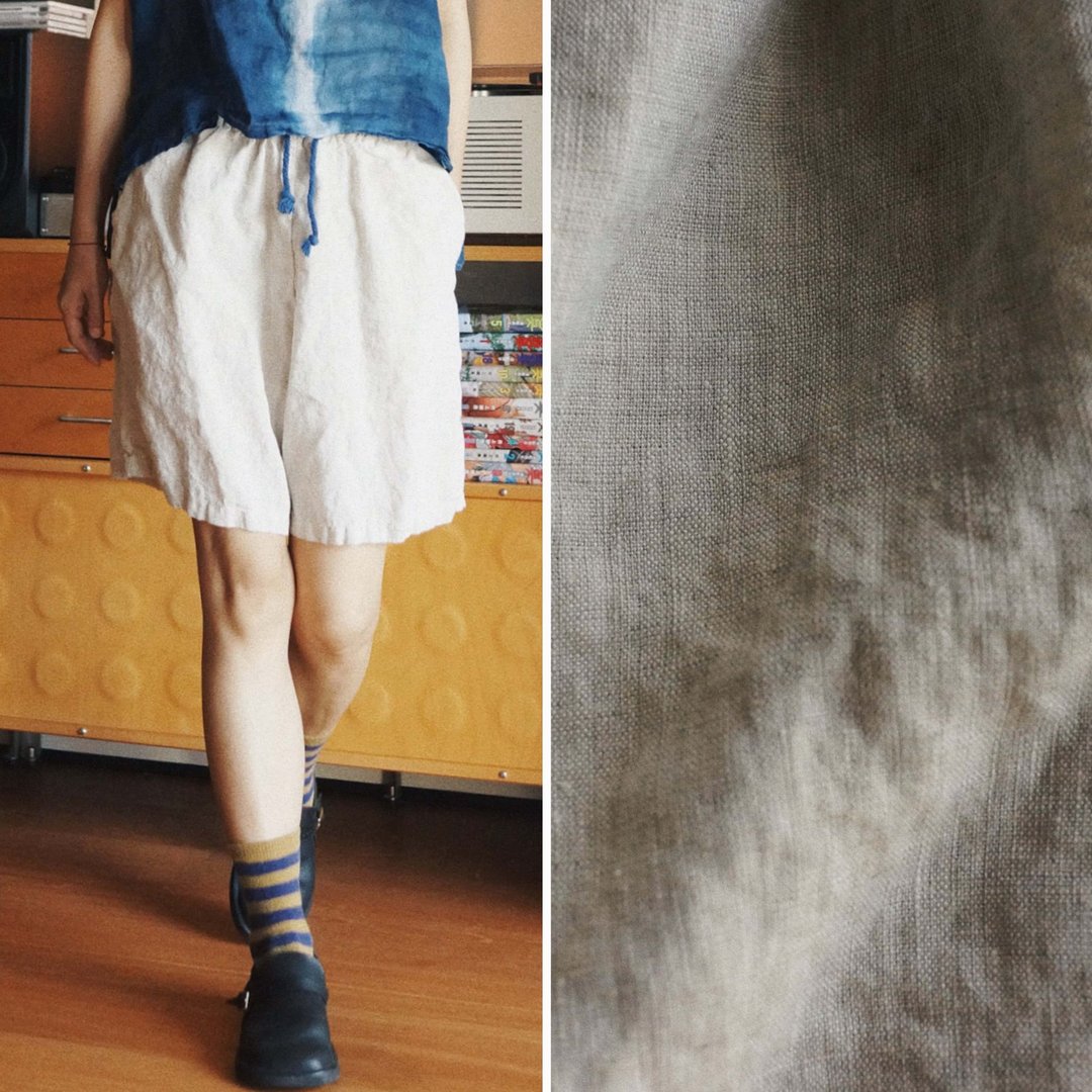 淺駱色 夏季寬松五分褲休閒短褲中褲 雜色意大利雨露麻面料 - 女装短裤 - 棉 卡其色