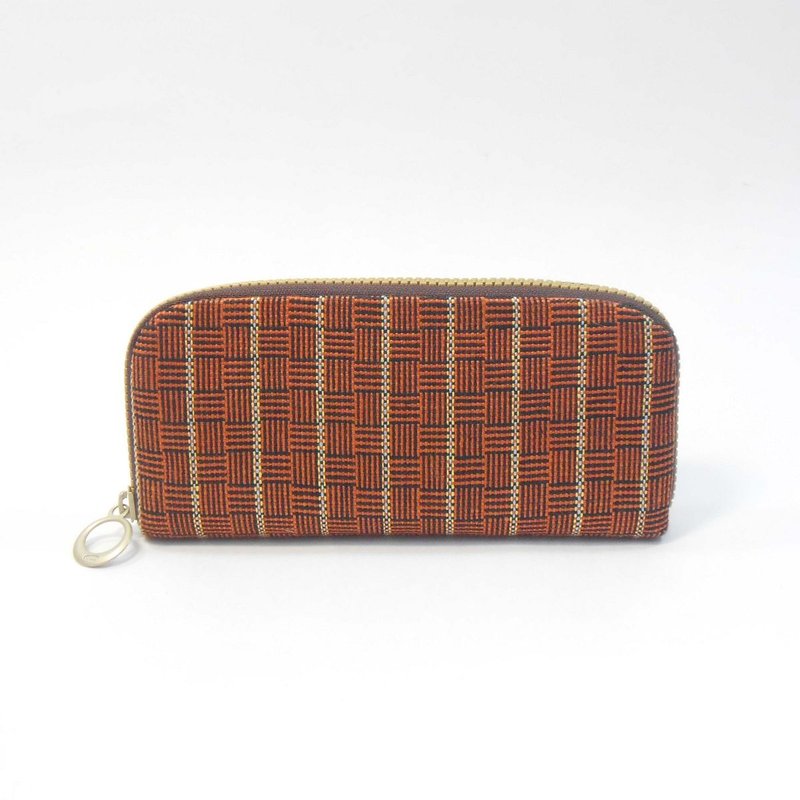 手织布 长夹15-桔x黑色 - 皮夹/钱包 - 棉．麻 咖啡色