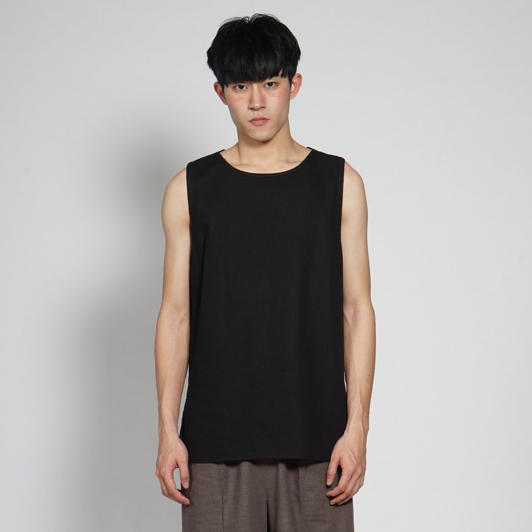 黑白切 17SS 侧边开叉背心上衣 黑 - 男装背心 - 棉 黑色