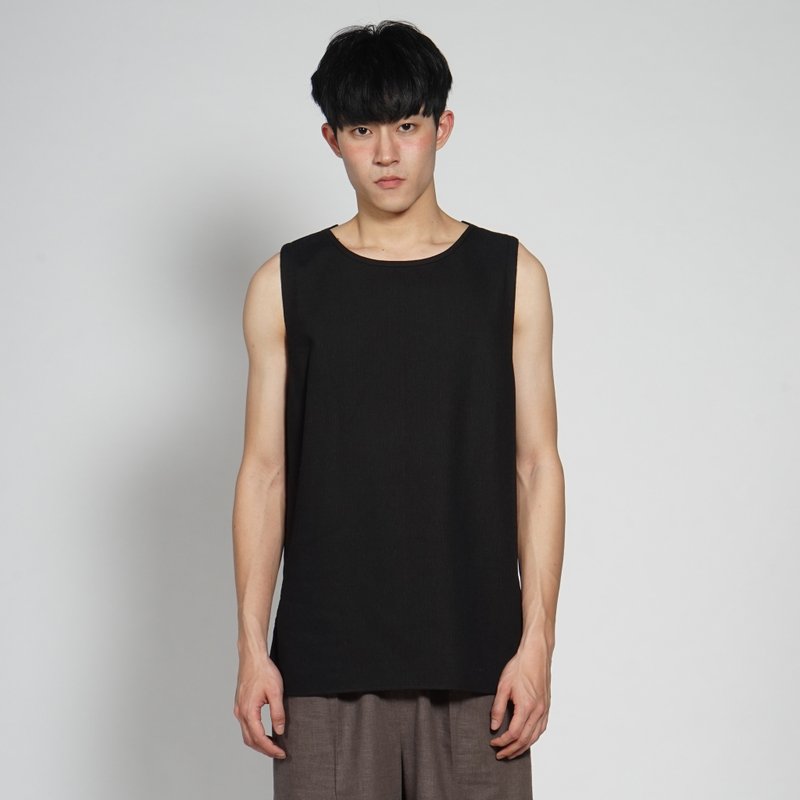 黑白切 17SS 侧边开叉背心上衣 黑 - 男装背心 - 棉．麻 黑色