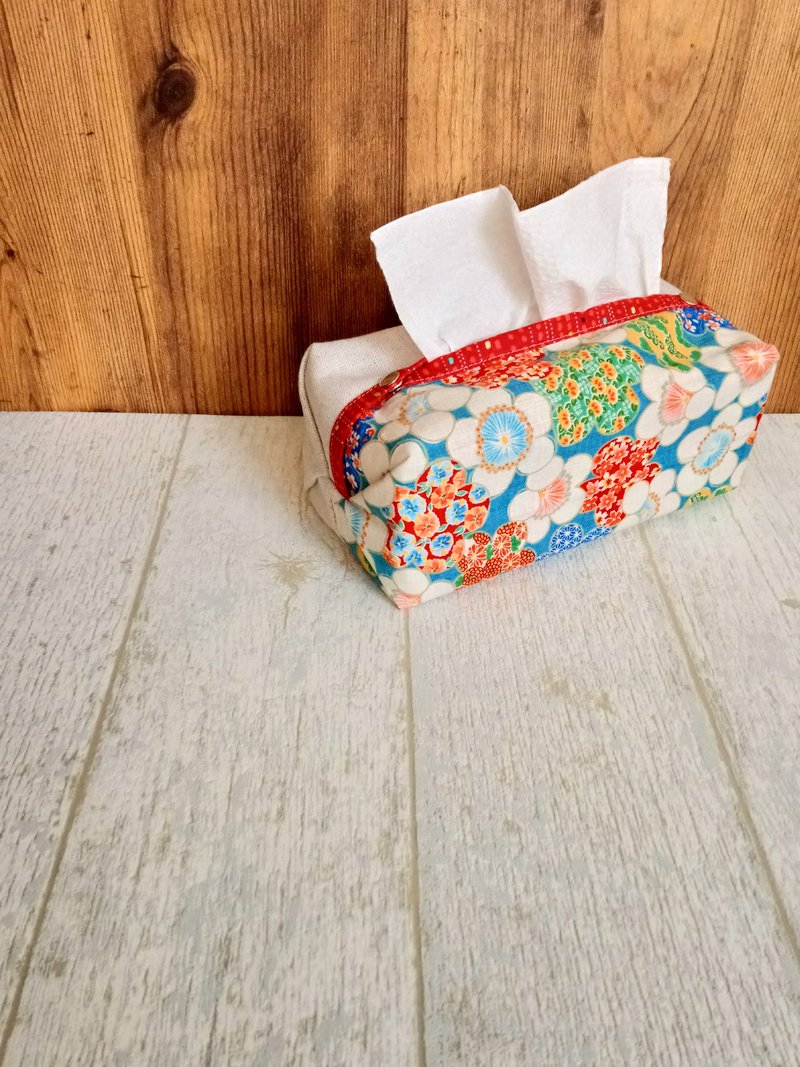 【ITS/芯缇面纸套】 和风花样 橘 蓝 法国银葱布 可加购挂绳! - 纸巾盒 - 棉．麻 蓝色