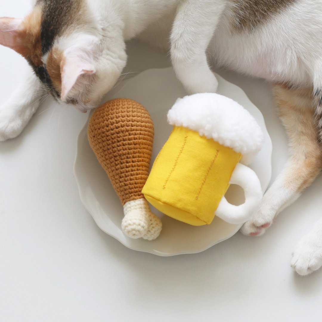 奶油啤酒配香酥鸡腿 (组合) 手工猫草包 猫玩具 猫薄荷 - 玩具 - 其他材质 多色