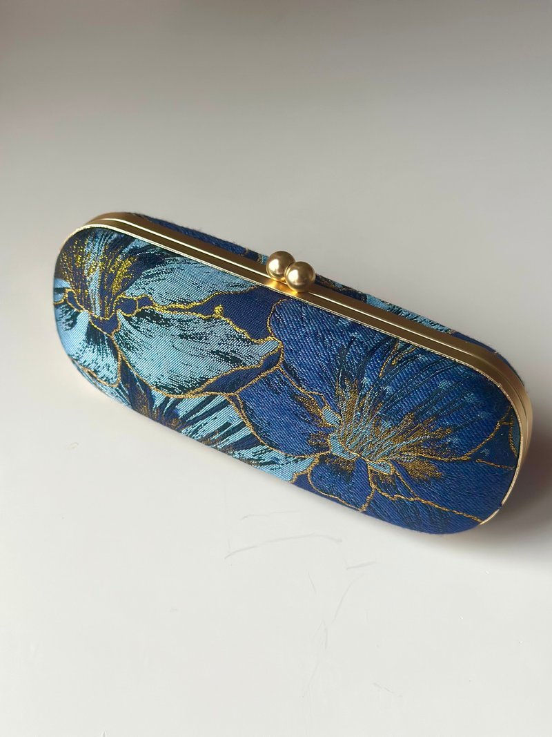 金蓝线花眼镜盒/笔盒/首饰盒 - 铅笔盒/笔袋 - 棉．麻 蓝色