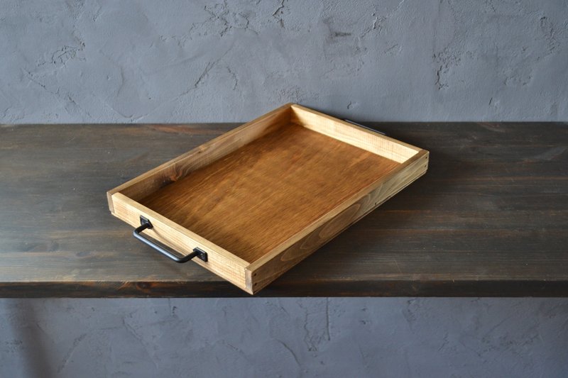 0310mito 日本桧木咖啡托盘 L尺寸 黑色铁制把手 - 其他家具 - 木头 咖啡色