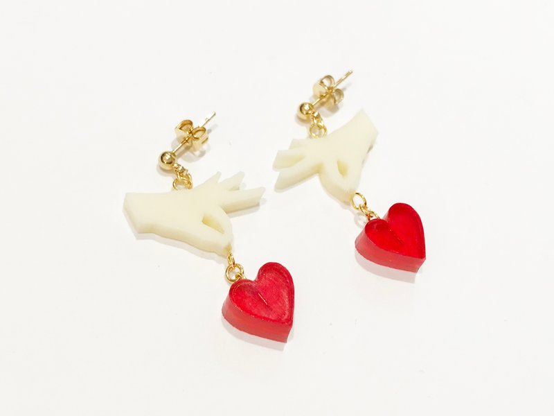 Pinch of heart pinching / earrings - 耳环/耳夹 - 压克力 红色