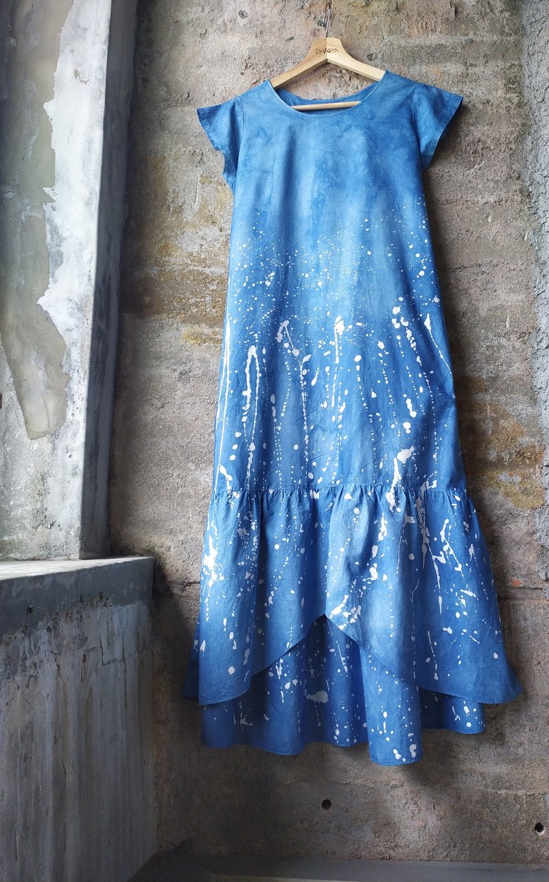 自在染isvara蓝染手工订制服自然系列雨滴洒落 - 洋装/连衣裙 - 其他材质 蓝色