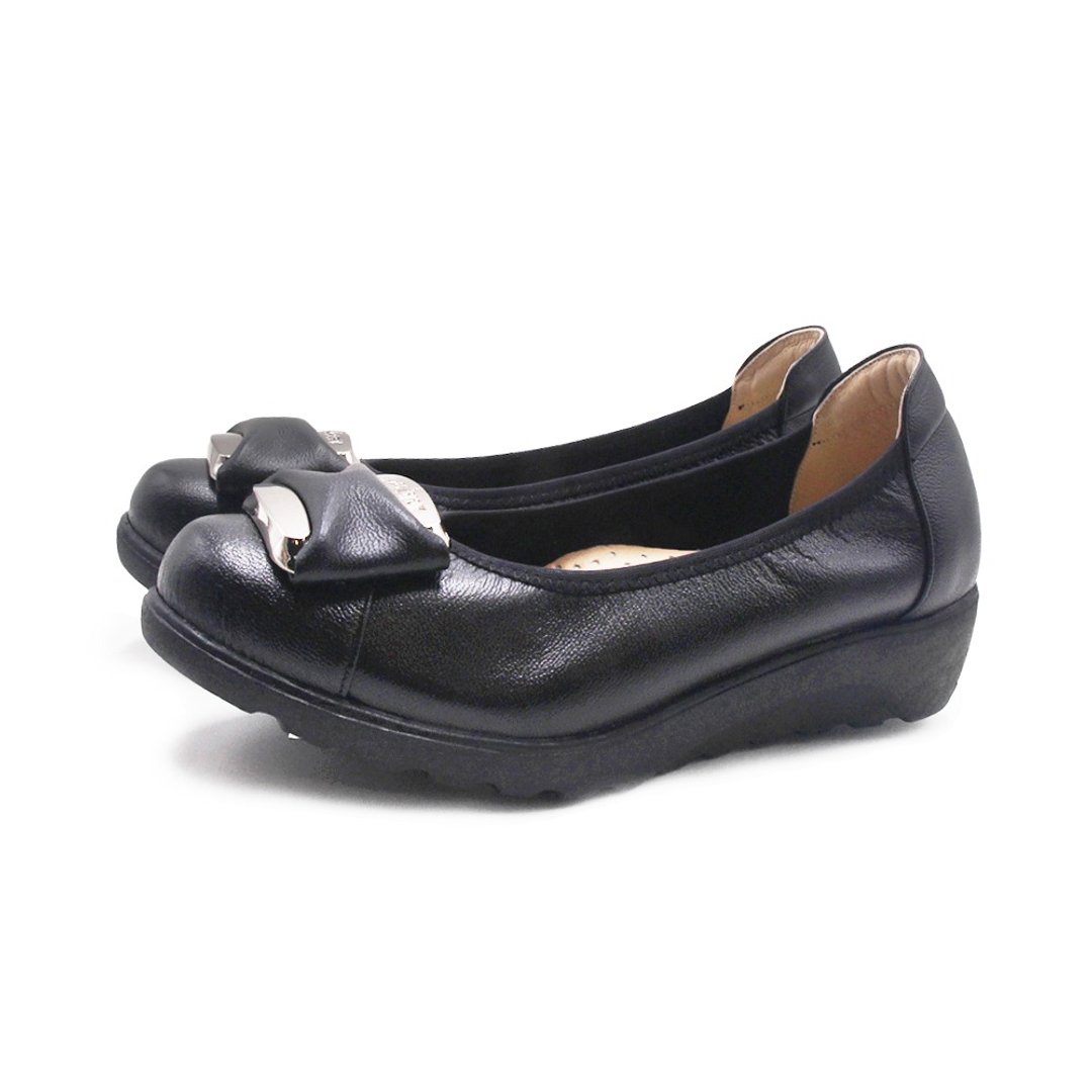 W&M JANE HARLOW铁塔刻字楔型娃娃鞋 女鞋-黑 - 芭蕾鞋/娃娃鞋 - 真皮 