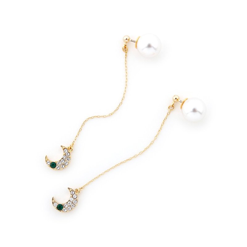 ANRI×JewCas 梅谷安里设计款-施华洛施奇月亮耳环-JC2507 - 耳环/耳夹 - 其他金属 多色