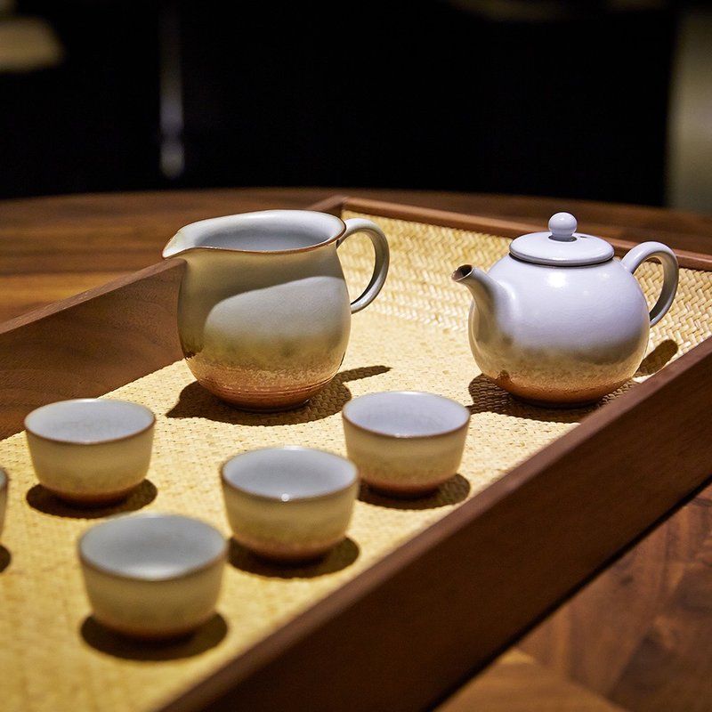 干唐轩陶器活瓷 |春水茶具组 / 陶 / 一壶+六杯+茶海 / 油脂釉 - 茶具/茶杯 - 瓷 绿色