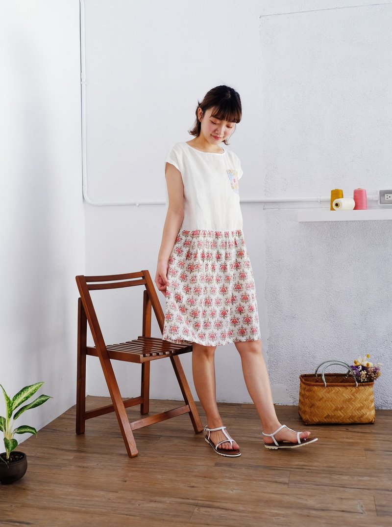 木刻印洋装-麻料、印度棉、粉红色 - 洋装/连衣裙 - 棉．麻 粉红色