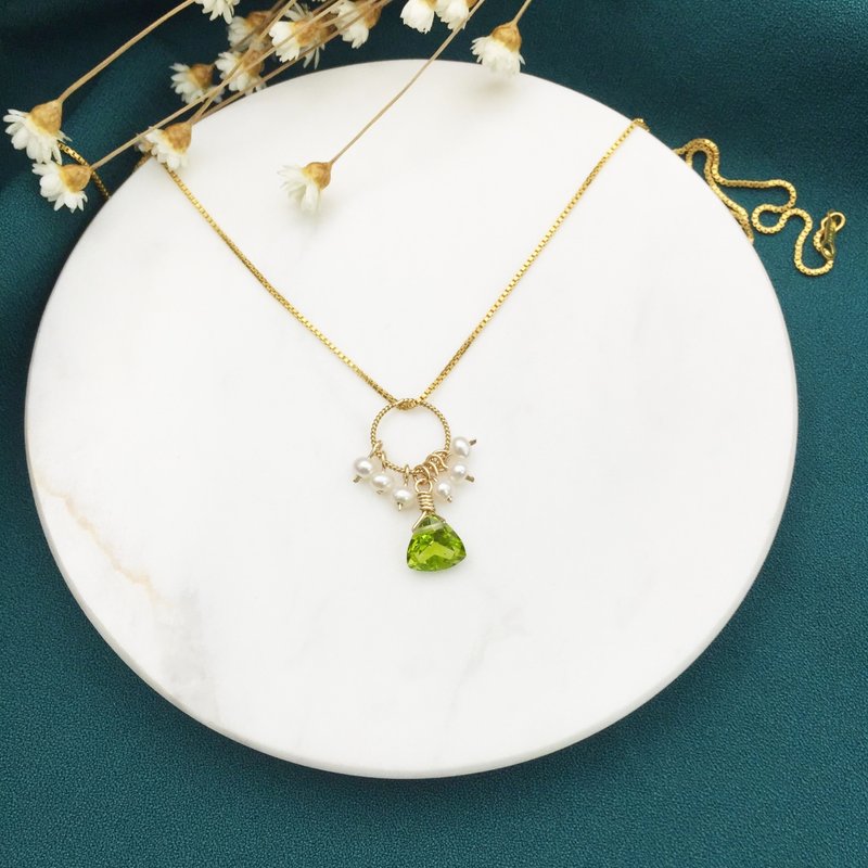 天然 橄榄石 ペリドット Peridot  美国14K金 项链 轻珠宝 - 项链 - 贵金属 金色