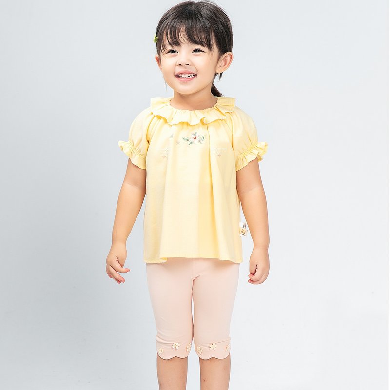 BIR 刺绣娃娃衫  黄/白 - 童装上衣 - 棉．麻 多色