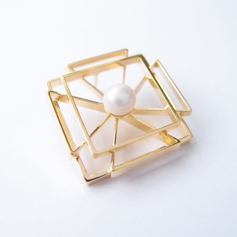 几何风景12  金属珍珠胸针 - 胸针 - 其他金属 金色
