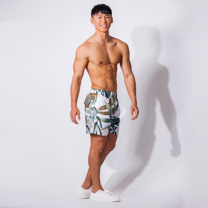 (新品)ST08-抽绳印花海滩裤/Broadleaf Pattern - 男士短裤 - 聚酯纤维 多色