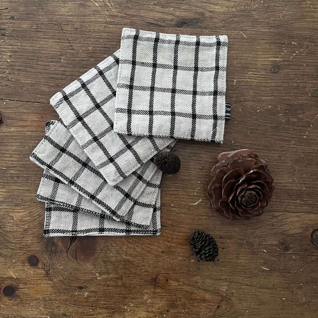 Set of 5 Linen coasters (lattice check) - 杯垫 - 棉 