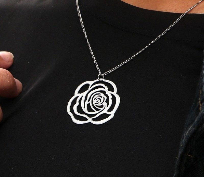 【七夕送礼】白钢坠饰系列 / 玫瑰 / 304白钢 / 项链 - 项链 - 不锈钢 白色