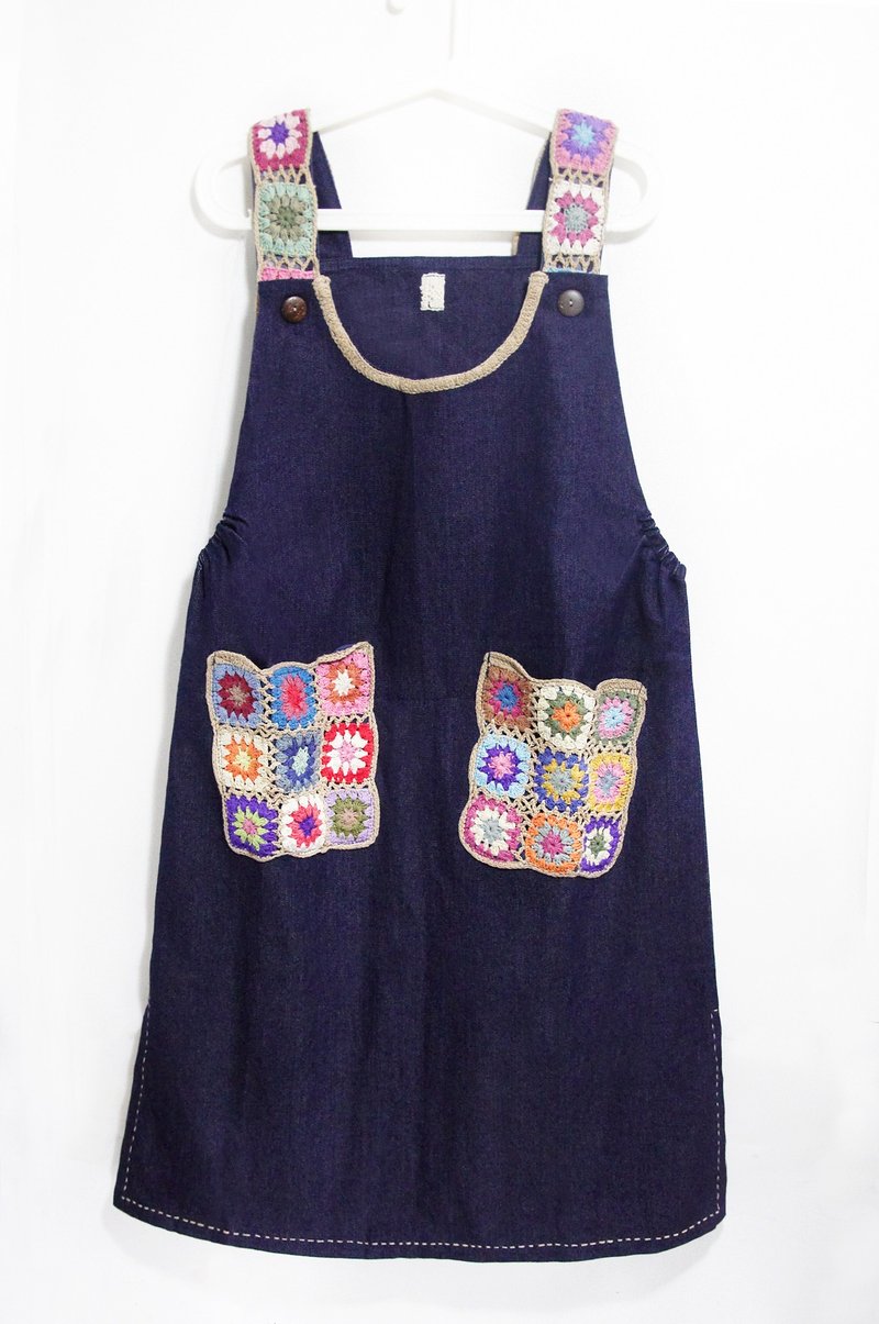 针织编织口袋牛仔洋装/民族风洋装/针织吊带裙-民族风彩色缤纷森 - 洋装/连衣裙 - 棉．麻 多色