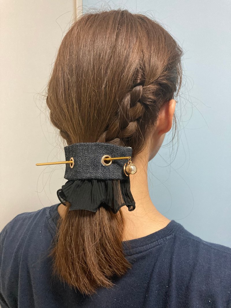 牛仔蓝 真皮 2way 头饰 发绳 三件套 - 发饰 - 其他人造纤维 蓝色