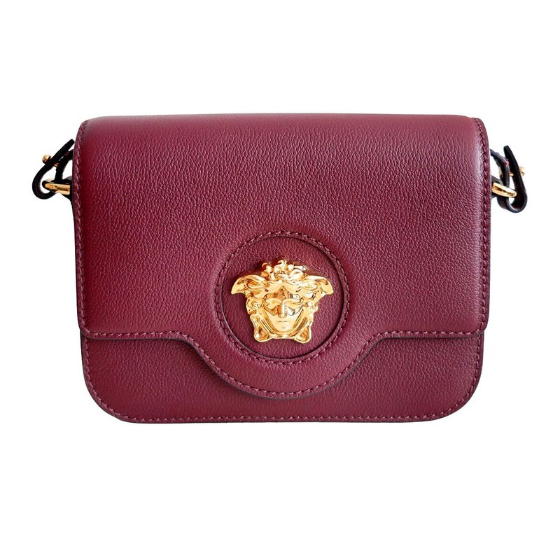 Sac Bandoulière en Cuir Rouge Bordeaux avec Logo Méduse en - 侧背包/斜挎包 - 真皮 咖啡色