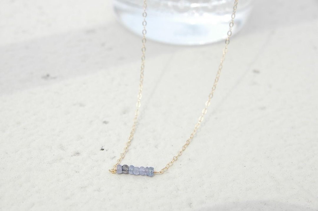 Blue stone line necklace (14K gold gf) - 项链 - 宝石 蓝色