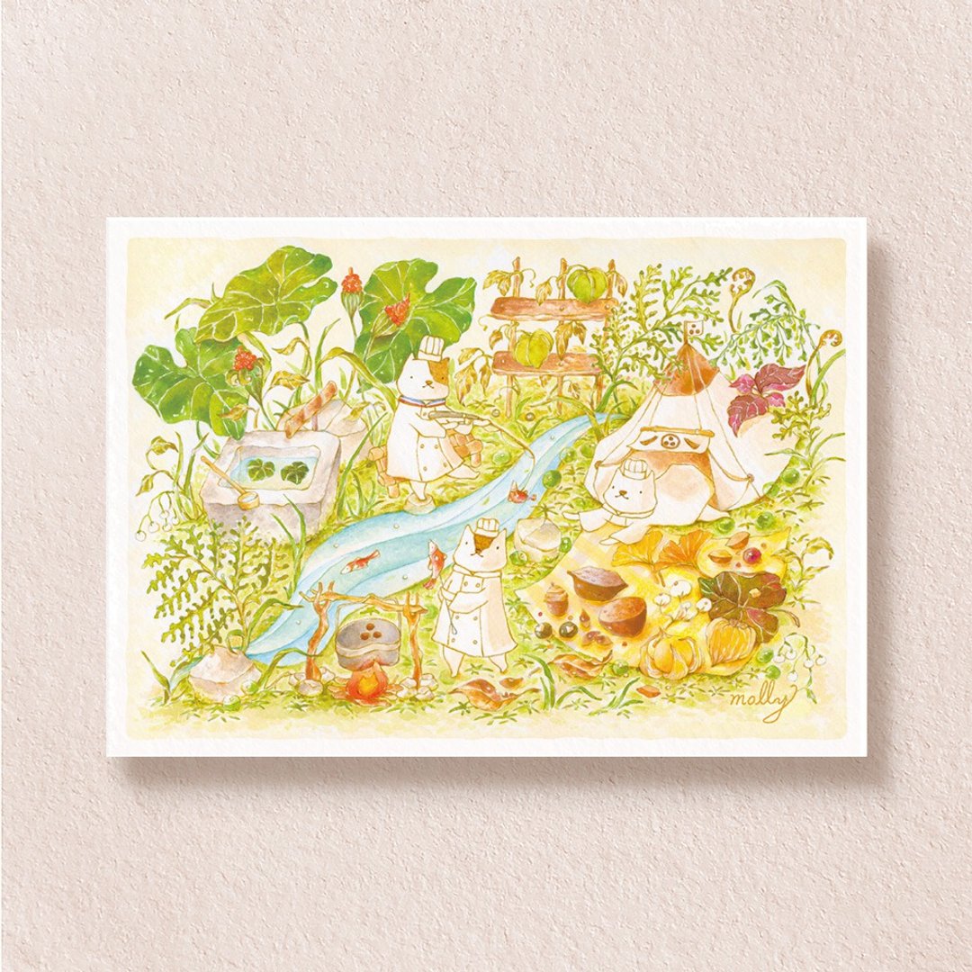 postcard-猫猫料理人森林露营 - 卡片/明信片 - 纸 多色