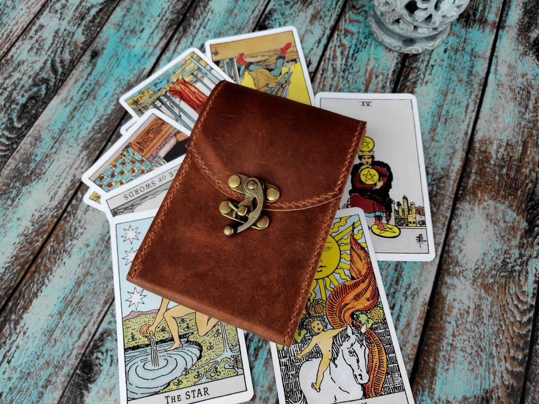 Brown tarot leather bag, tarot leather case, storage of tarot cards - 其他 - 真皮 咖啡色