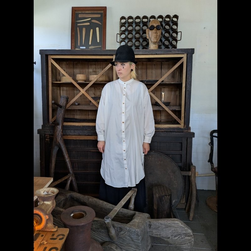 【drip】painted long shirts - 女装衬衫 - 棉．麻 白色