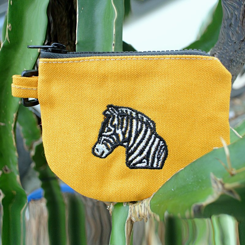 刺绣斑马帆布零钱包-芥末黄色 - 零钱包 - 棉．麻 黄色