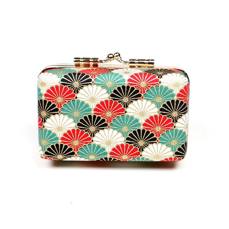 印章盒 口金 双人章 对章 公司大小章 - 烫金 和风 菊花 (绿) - 印章/印台 - 棉．麻 绿色