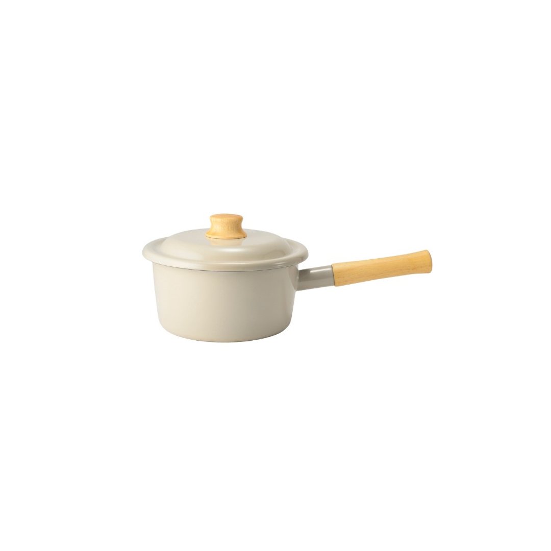 日本FUJIHORO Cotton Plus 系列 单柄附盖珐琅平底锅 18cm 暖米色 - 厨房用具 - 珐琅 白色