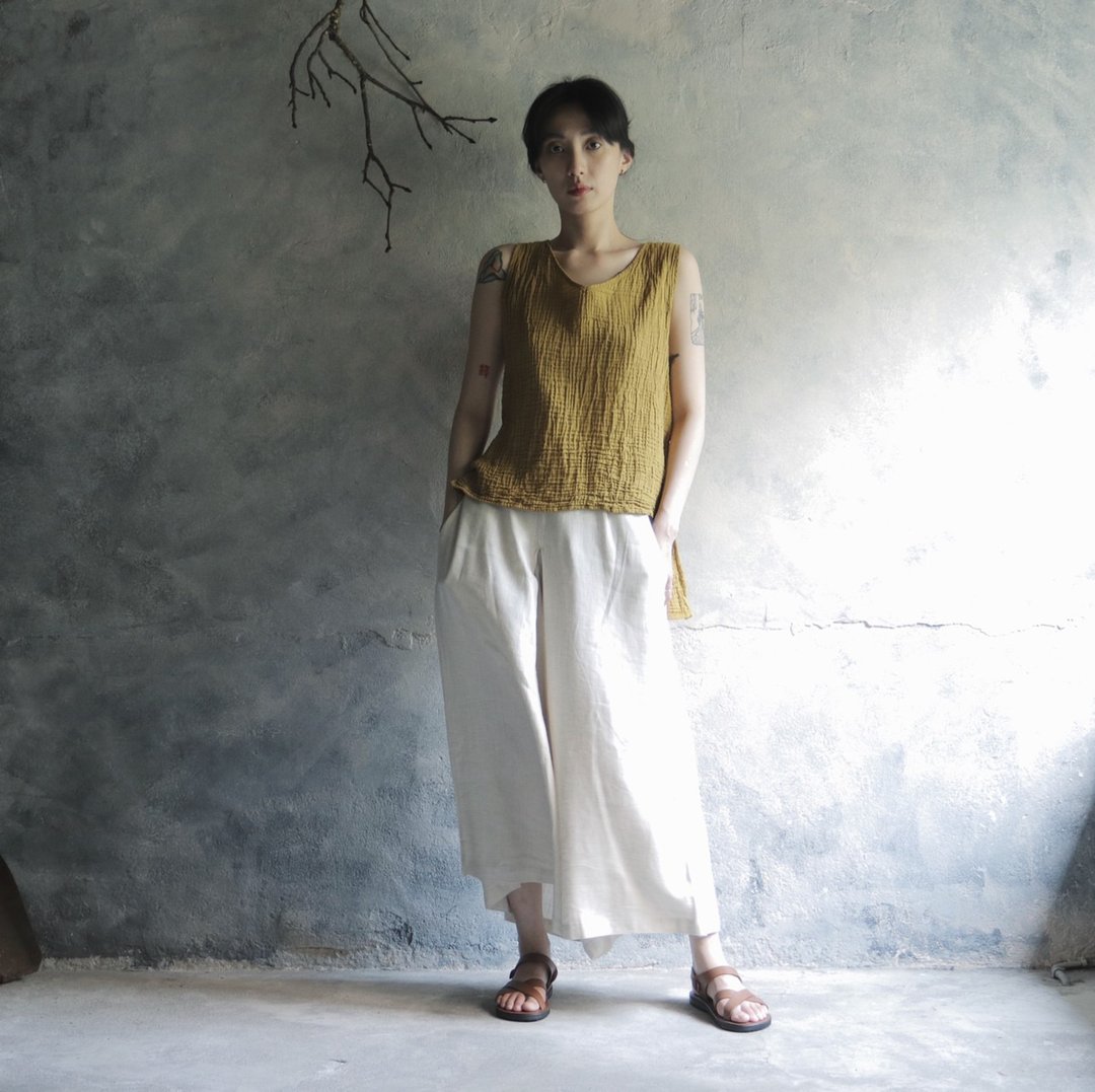 Omake Original / shiki pants - 女装长裤 - 棉 白色