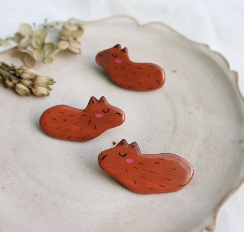 水豚 发夹 / 鸭嘴夹 / 发饰 / 棕色 - 发饰 - 粘土 咖啡色