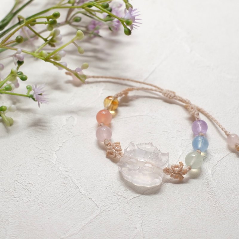 白水晶猫咪面具编织手环 - 手链/手环 - 聚酯纤维 