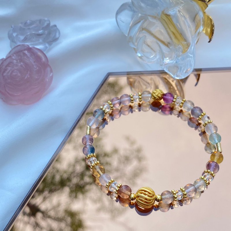 【Pingzhi】彩萤石 北欧风金沙球 手链 - 手链/手环 - 水晶 