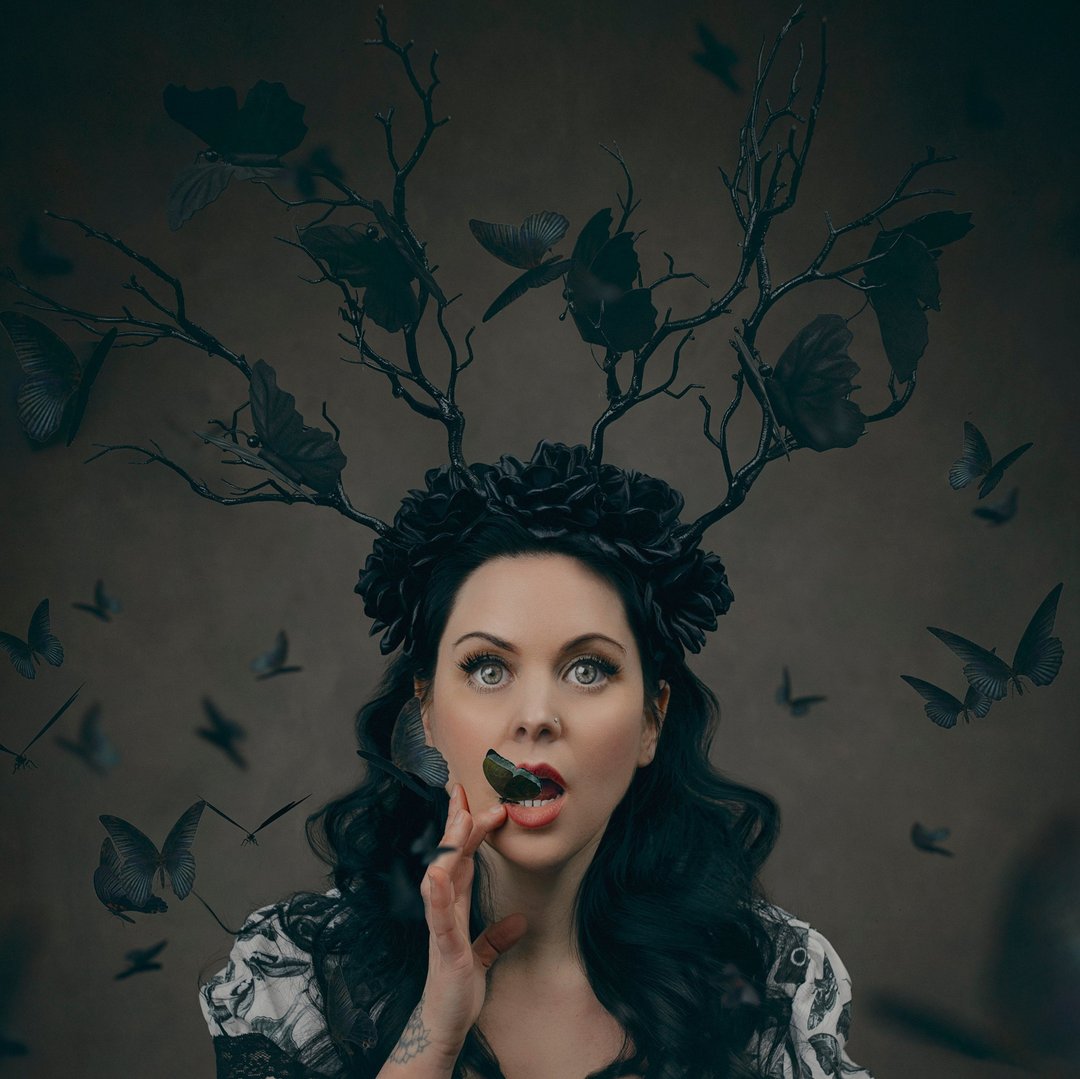 Black flower crown butterfly Dark fairy Gothic headpiece Branches halo cosplay - 发饰 - 其他材质 黑色